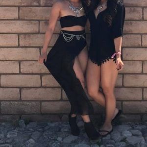 Long high wasted flowy black skirt with side slit